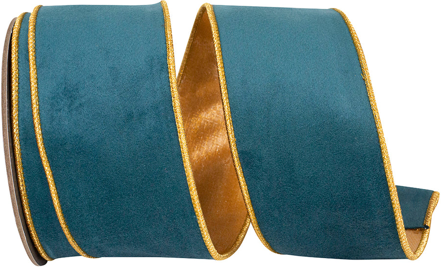 Teal Wired Edge Ribbon 2-1/2 Inch Velvet Touch Metallic