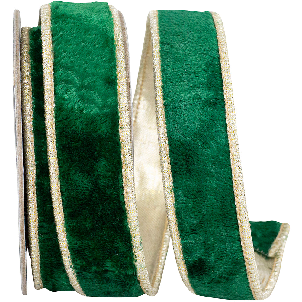 Holiday Green Velvet Wired Edge Ribbon 1 Inch 5Yds