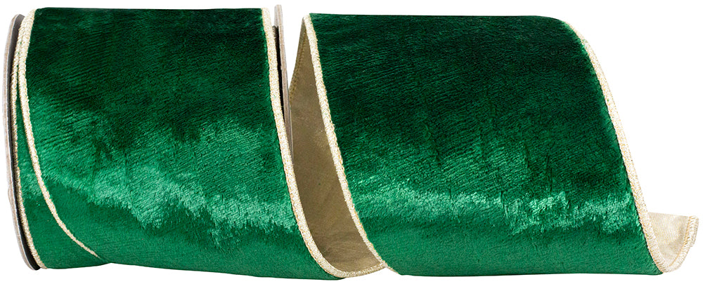 4 Inch Holiday Green Velvet Wired Edge Ribbon for Bows