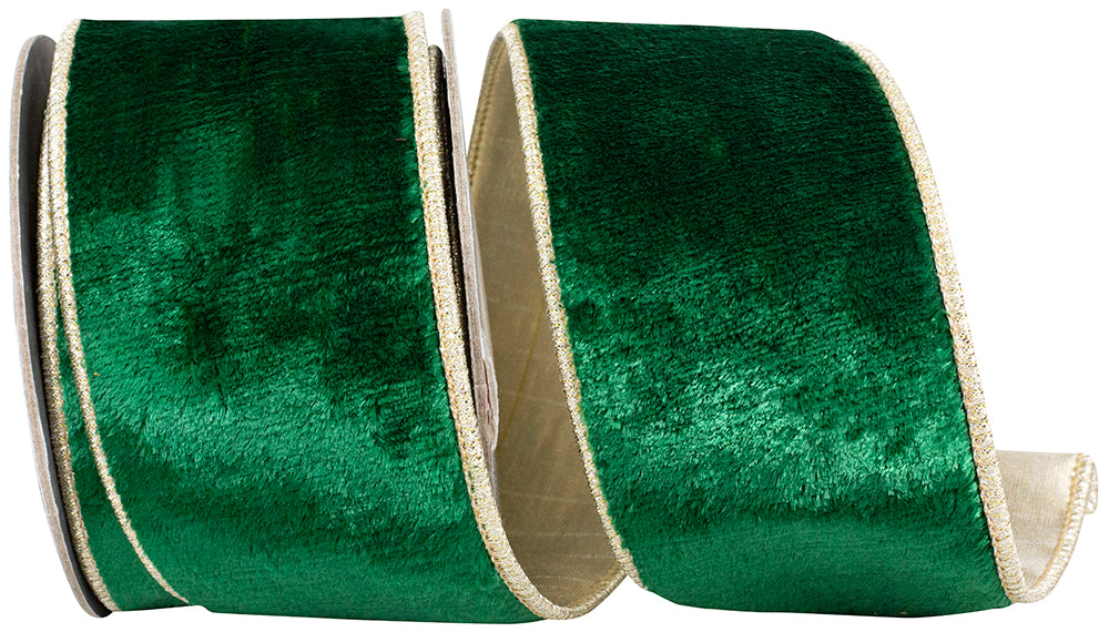 Holiday Green Velvet Wired Edge Ribbon 2-1/2 Inch 5 Yards