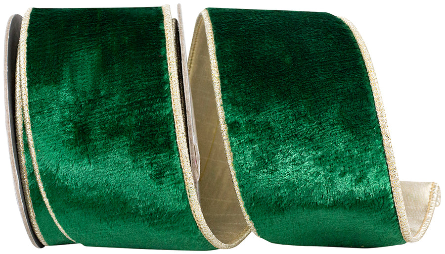 Holiday Green Velvet Wired Edge Ribbon 2-1/2 Inch 5Yds