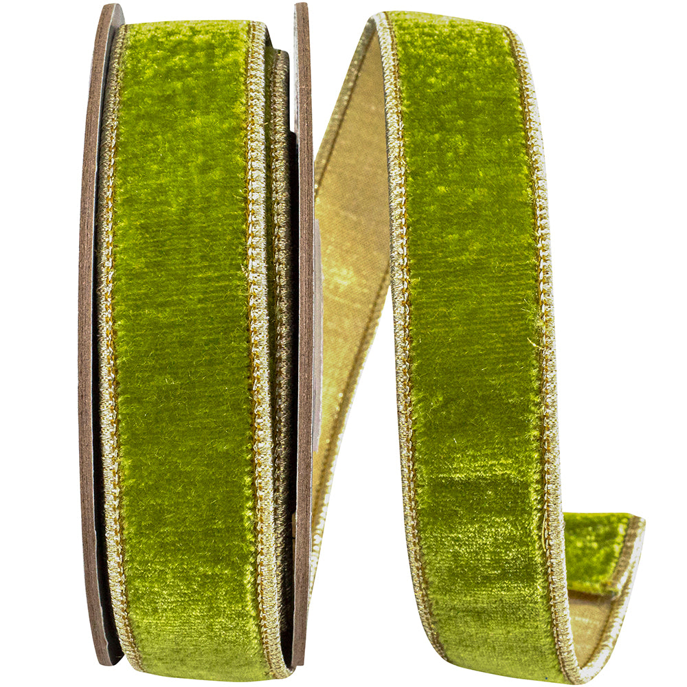 Green Velvet Wired Edge Ribbon 1 Inch for Wreaths and Bows