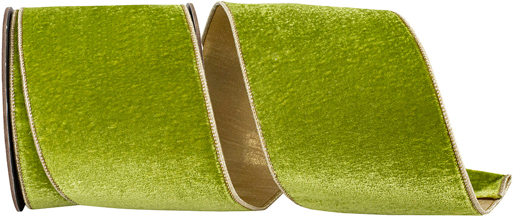 Green Velvet 4 Inch Wired Edge Ribbon for Wreaths and Bows