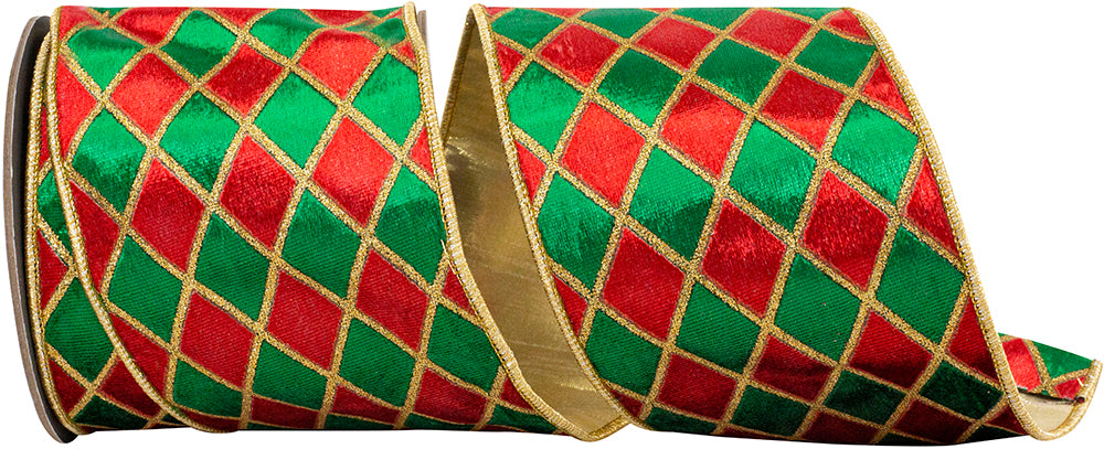 4 Inch Holiday Diamond Velvet Wired Edge Ribbon