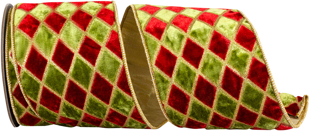 Diamond Velvet Metallic Ribbon Scarlet Moss 4 Inch