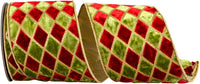 Diamond Velvet Metallic Ribbon Scarlet Moss 4 Inch