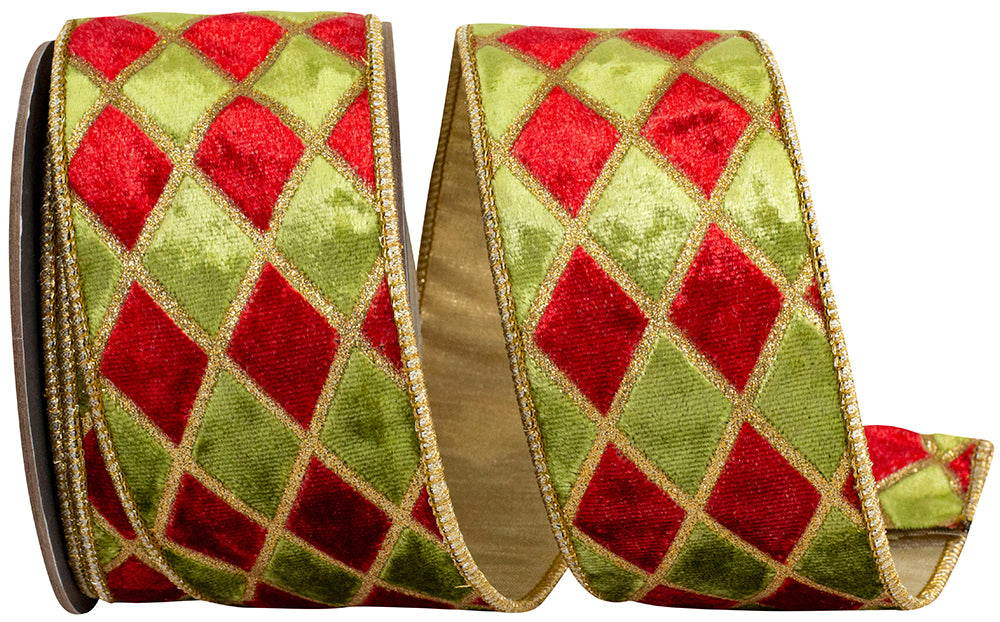 Diamond Velvet Metallic Ribbon Scarlet Moss 2-1/2 Inch