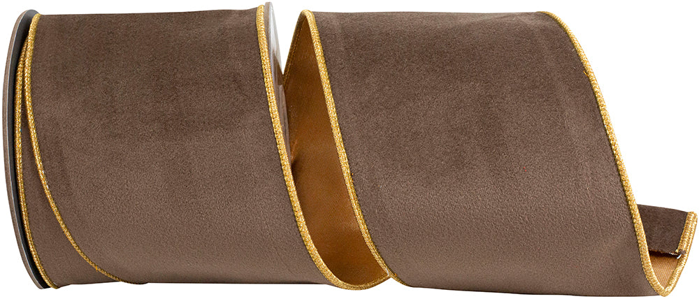 Brown Gold 4 Inch Wired Edge Velvet Touch Ribbon