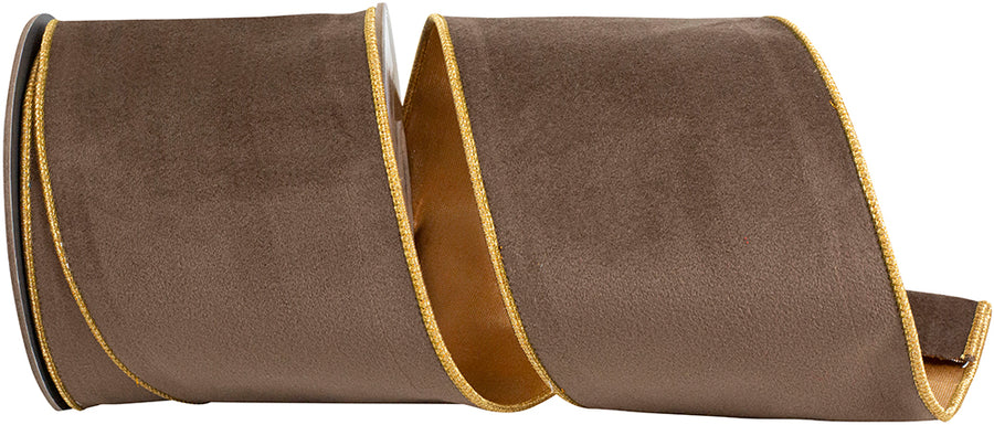 Brown Gold 4 Inch Wired Edge Velvet Touch Ribbon