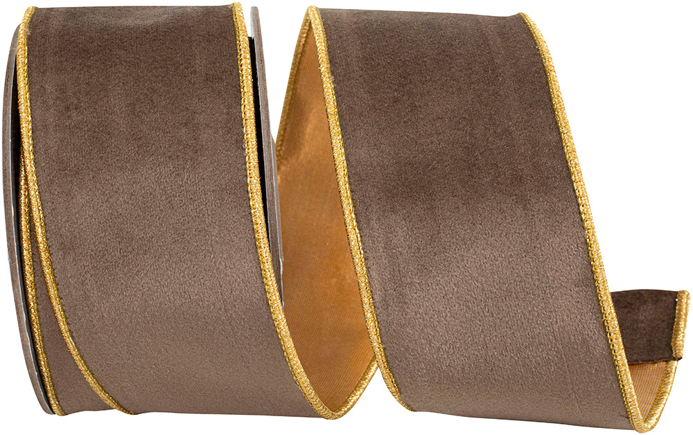 Brown Gold Velvet Touch 2-1/2 Inch Wired Edge Ribbon