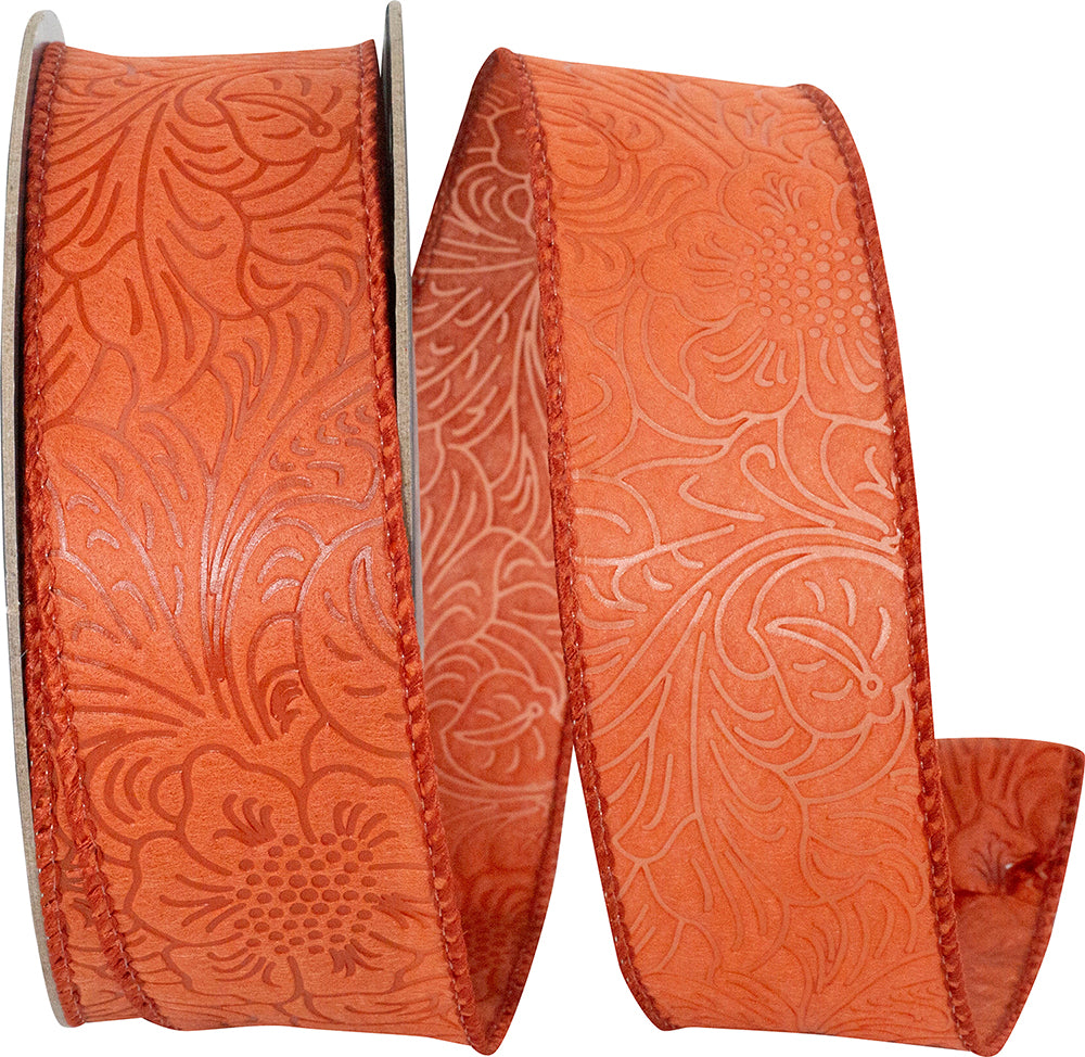 Rust Wired Edge Ribbon 1-1/2 Inch Leaf Scroll 10 Yards