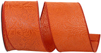 Rust 2-1/2 Inch Leaf Scroll Embossed Wired Edge Ribbon