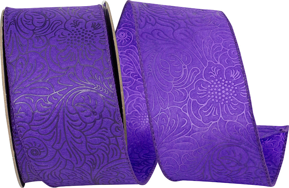 Purple 2-1/2 Inch Wired Edge Leaf Scroll Ribbon