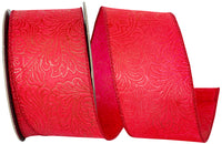 Red 2-1/2 Inch Wired Edge Leaf Scroll Ribbon