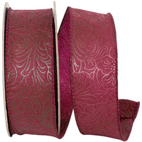 Burgundy 1-1/2 Inch Wired Edge Leaf Scroll Ribbon