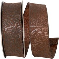 Brown 1-1/2 Inch Wired Edge Leaf Scroll Ribbon