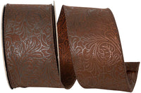 Brown 2-1/2 Inch Wired Edge Leaf Scroll Ribbon