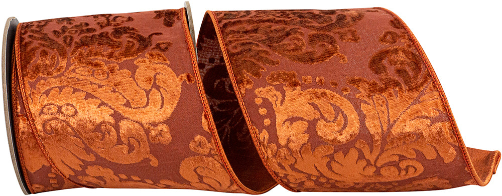 Copper 4 Inch Velvet Filigree Deluxe Wired Edge Ribbon for Wreaths & Bows