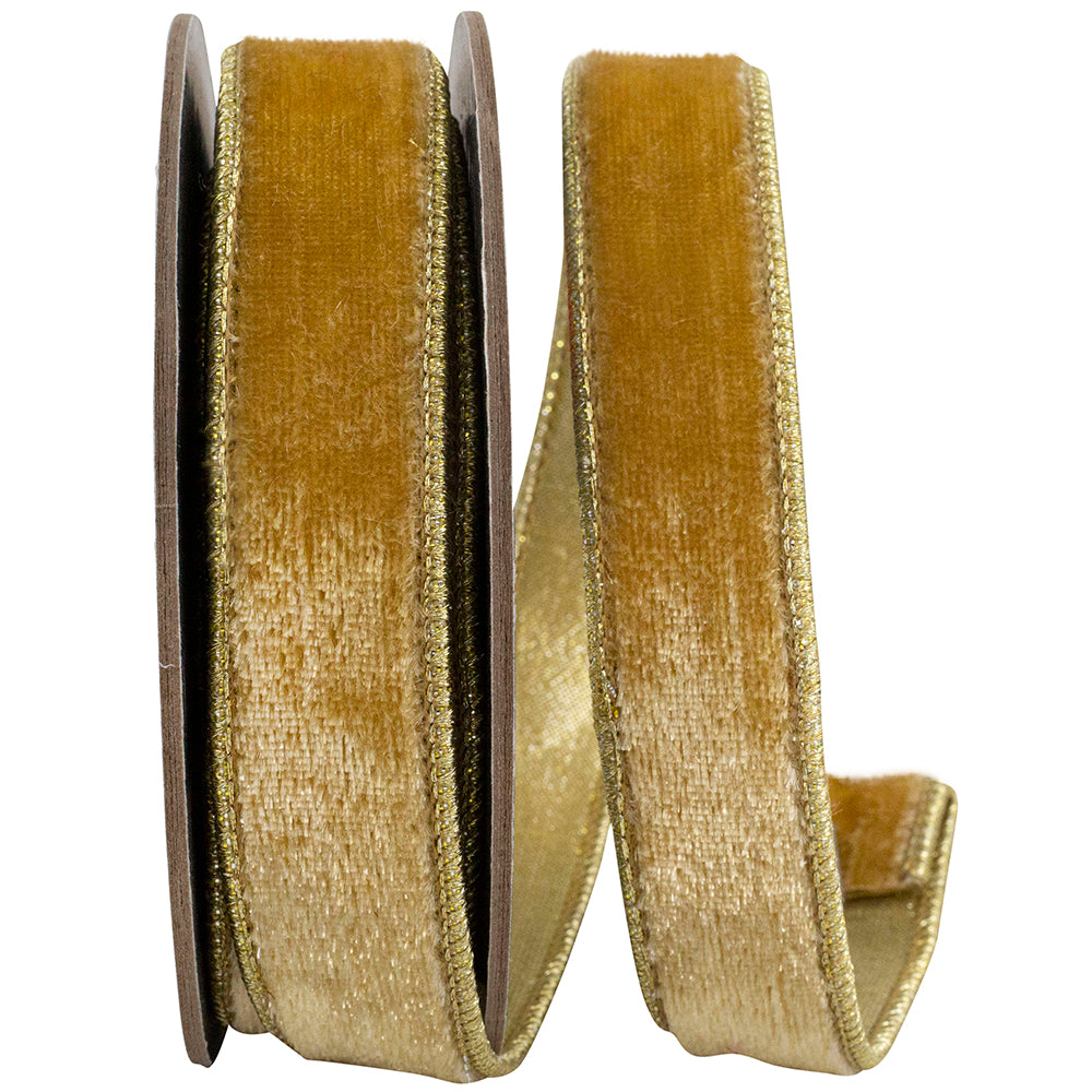 Champagne 1 Inch Velvet Plush Deluxe Champagne Wired Edge Ribbon for Wreaths & Bows