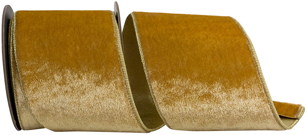 Champagne 4 Inch Velvet Plush Deluxe Champagne Wired Edge Ribbon for Wreaths & Bows