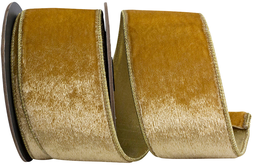 Champagne 2-1 2 Inch Velvet Plush Deluxe Champagne Wired Edge Ribbon for Wreaths & Bows