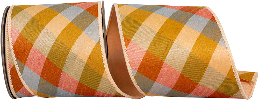 Ginger 4 Inch Plaid Diagonal Ribbon for Wreaths and Bows