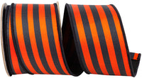 Black Orange 2-1 2 Inch Stripe Vertical Twill Deluxe Dupioni Backed Wired Edge Ribbon for Wreaths & Bows