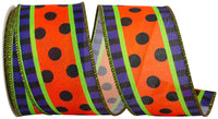 Multi 2-1 2 Inch Halloween Festive Dot Ticking Linen Wired Edge Ribbon for Wreaths & Bows