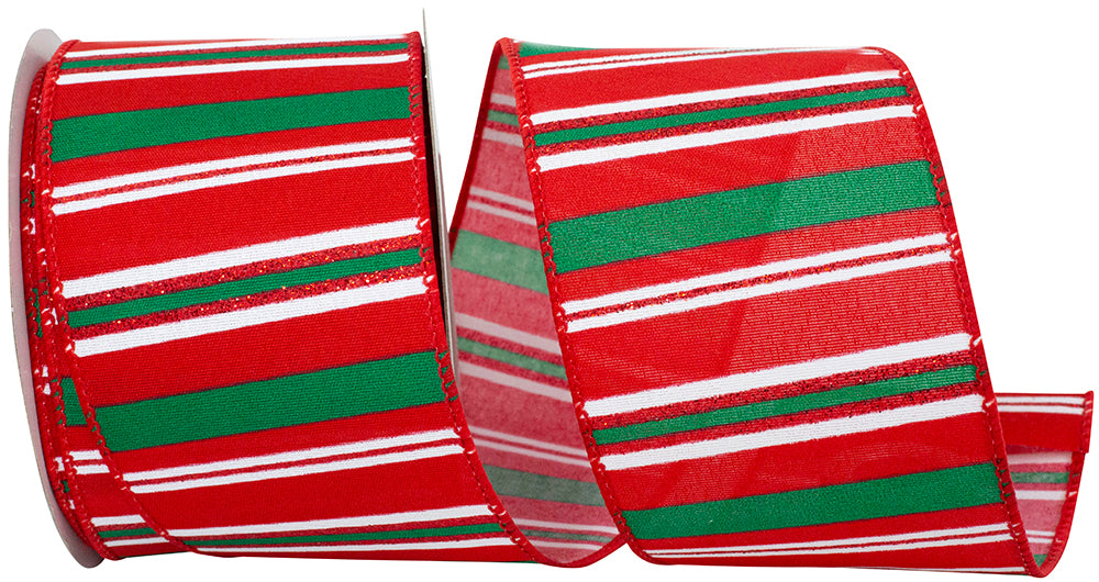 Glitter Christmas Wired Edge Ribbon Red Green 2-1/2 Inch