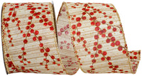 Natural 2-1 2 Inch Berry Vine Texture Tonal Wired Edge Ribbon for Wreaths & Bows
