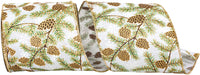Pine Cone Glitter Wisp Linen Ribbon 4 Inch White 10Yds