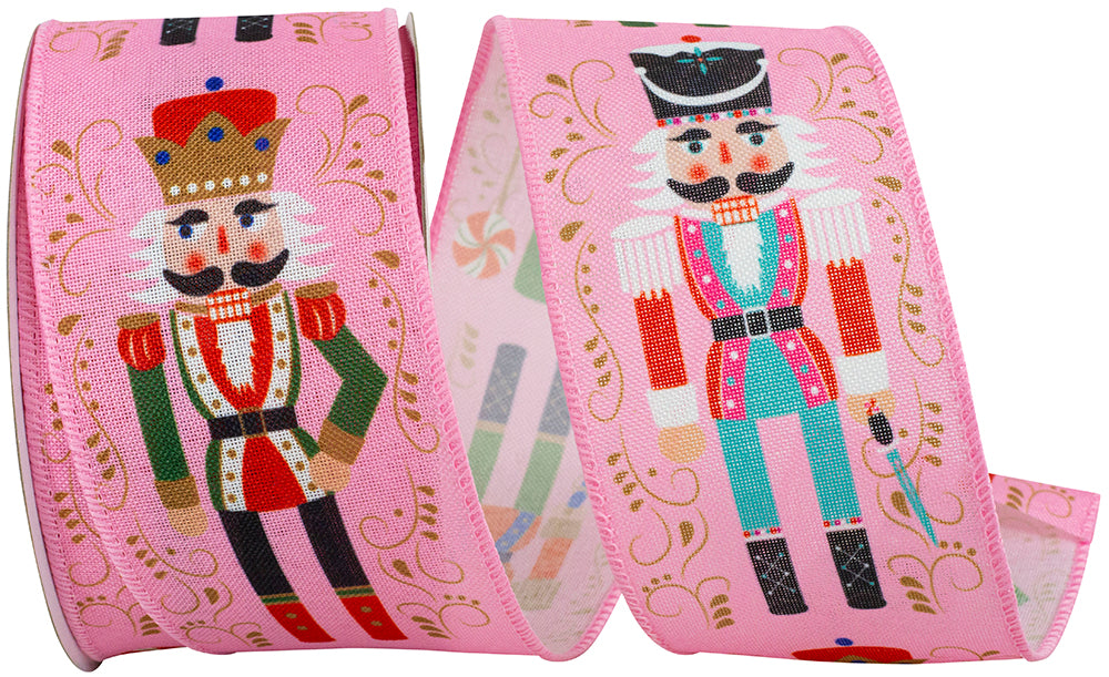 Pink 2-1 2 Inch Nutcracker Scroll Wired Edge Ribbon for Wreaths & Bows