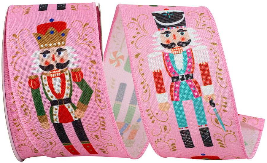 Pink 2-1 2 Inch Nutcracker Scroll Wired Edge Ribbon for Wreaths & Bows
