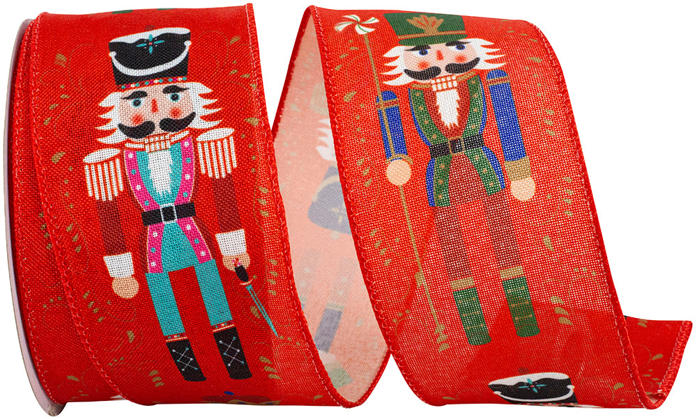 Red 2-1 2 Inch Nutcracker Scroll Wired Edge Ribbon for Wreaths & Bows