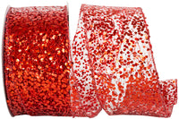 Red Sequin Dots Wired Edge Ribbon 2-1/2 Inch 10Yds