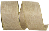 Natural Linen Glimmer Wired Edge Ribbon Natural Gold 2-1/2 Inch