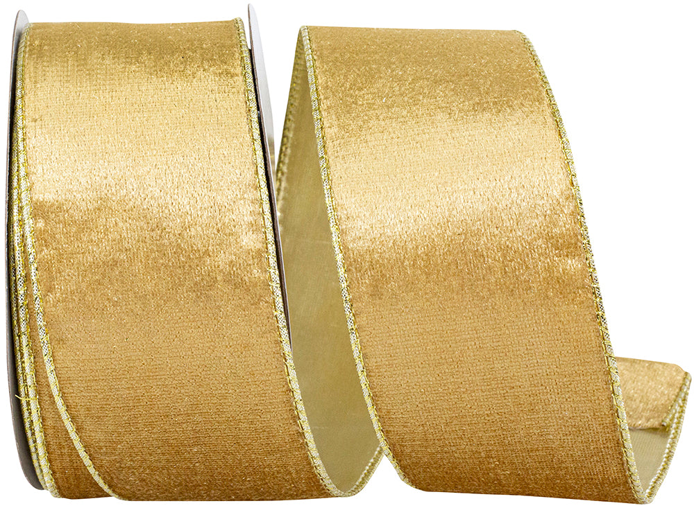 Gold Velvet Wired Edge Ribbon 2-1/2 Inch for Wreaths