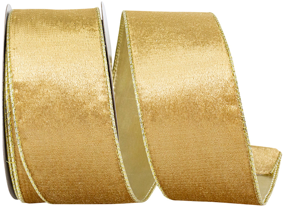 Gold Velvet Wired Edge Ribbon 2-1/2 Inch for Wreaths