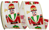 Ivory 2-1 2 Inch Nutcracker Glittered Repeat Wired Edge Ribbon for Wreaths & Bows
