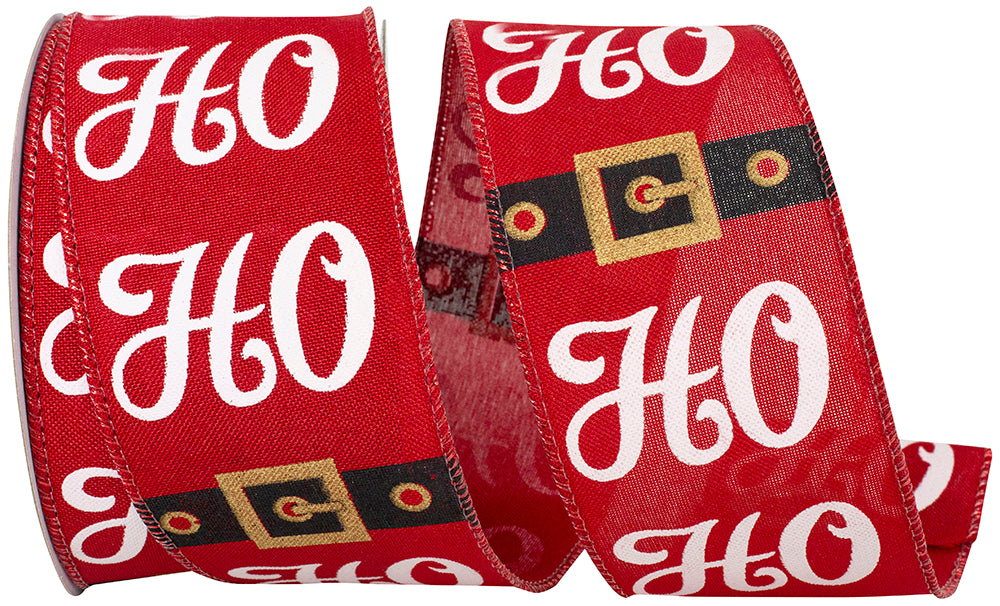 Red 2-1 2 Inch Santa's Belt Ho Ho Ho Wired Edge Ribbon for Wreaths & Bows