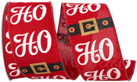 Red 2-1 2 Inch Santa's Belt Ho Ho Ho Wired Edge Ribbon for Wreaths & Bows
