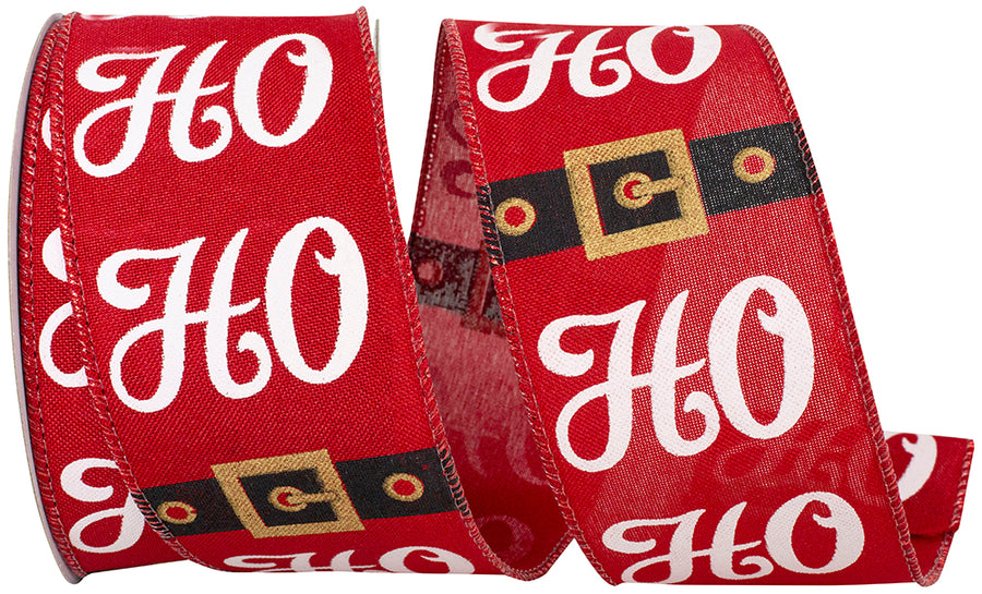 Red 2-1 2 Inch Santa's Belt Ho Ho Ho Wired Edge Ribbon for Wreaths & Bows