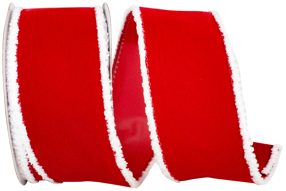Red White Velvet Wired Edge Ribbon 2-1/2 Inch 10 Yards