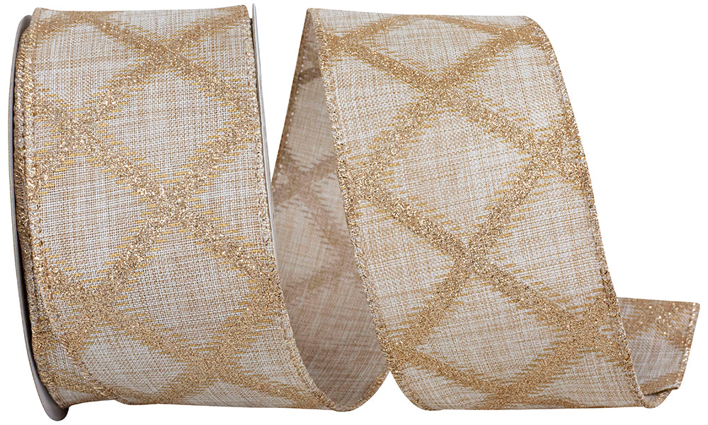 Natural Gold Glitter Wired Edge Ribbon 2-1/2 Inch for Bows