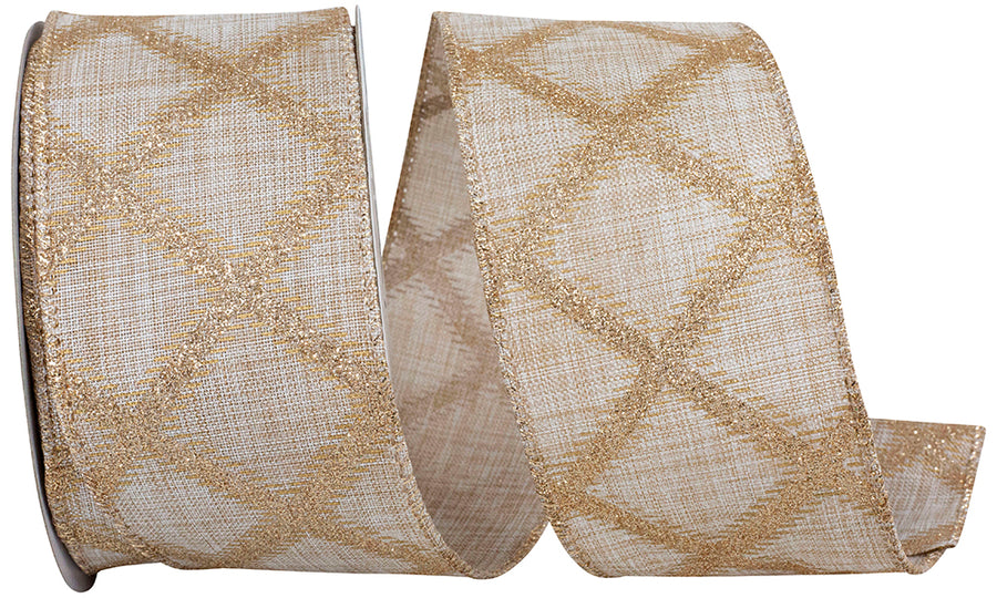 Natural Gold Glitter Wired Edge Ribbon 2-1/2 Inch for Bows