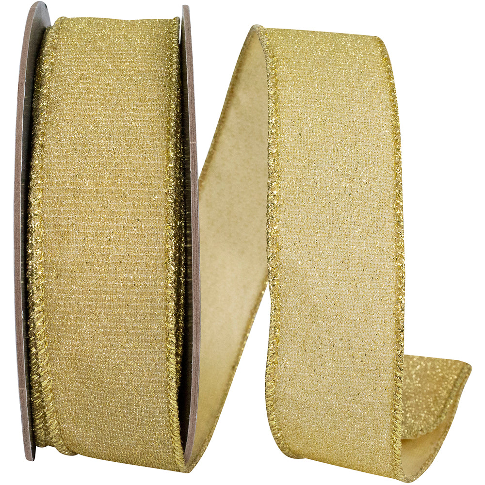 Glimmer Sparkle Gold Metallic Wired Edge Ribbon 1-1/2 Inch