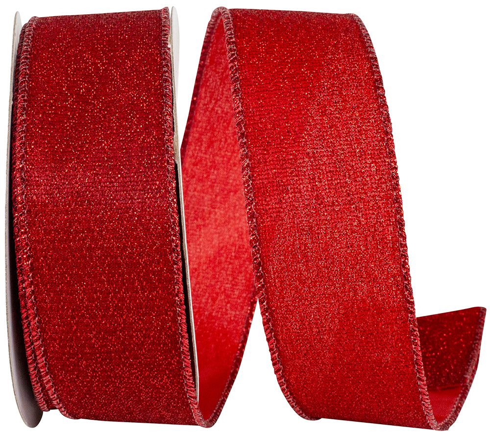 Red 1-1/2 Inch Metallic Wired Edge Ribbon for Wreaths