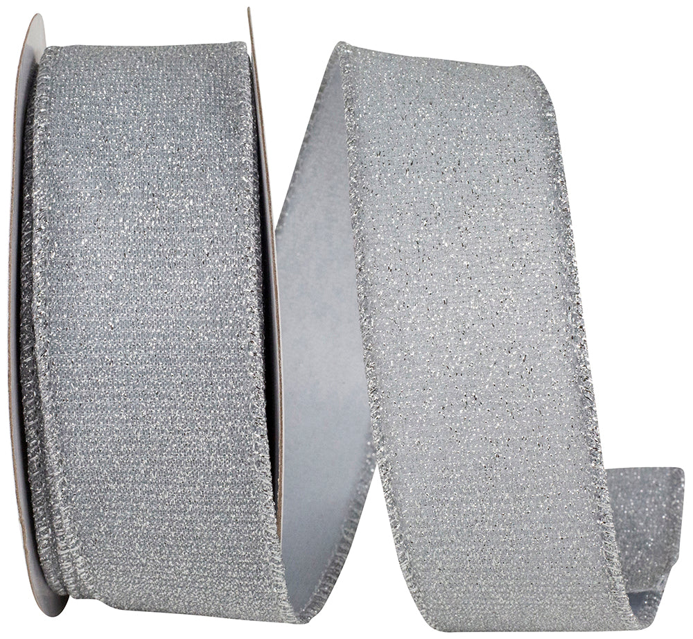 Glimmer Sparkle Metallic Wired Edge Ribbon Silver 1-1/2 Inch