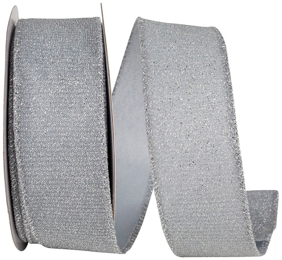 Glimmer Sparkle Metallic Wired Edge Ribbon Silver 1-1/2 Inch