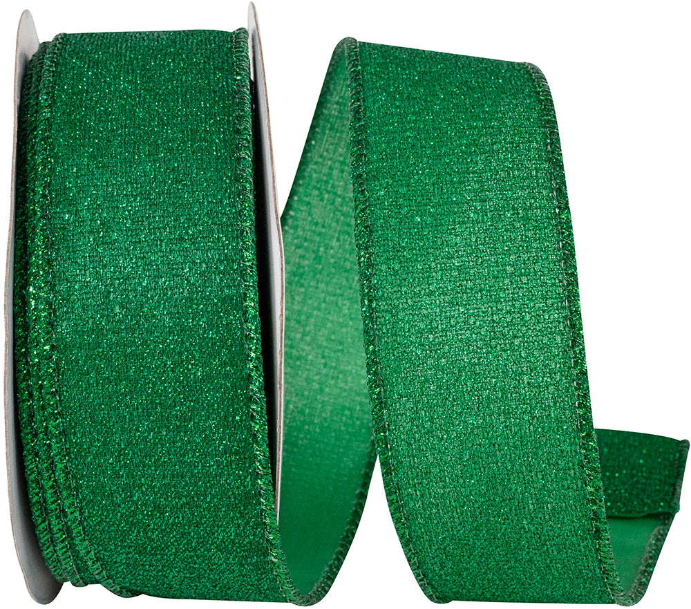 Emerald Metallic Wired Edge Ribbon 1-1/2 Inch for Bows